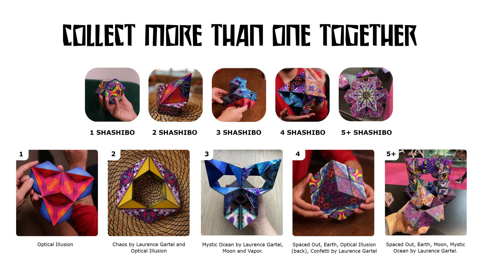 Several Shashibo cubes collected together