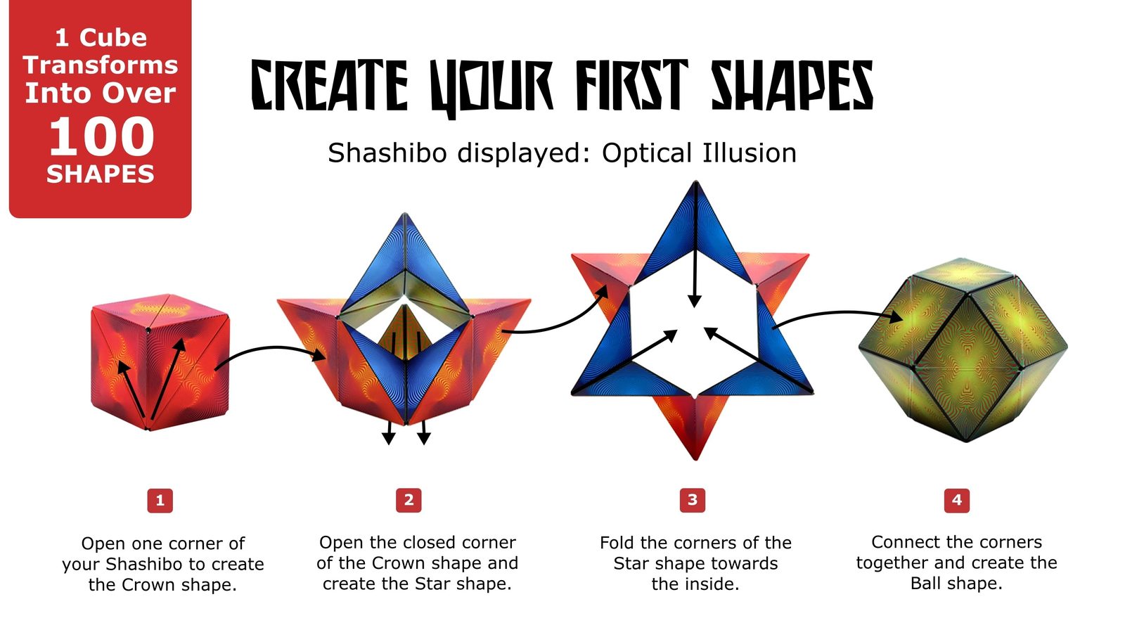 Illustrated guide showing the first Shashibo shapes